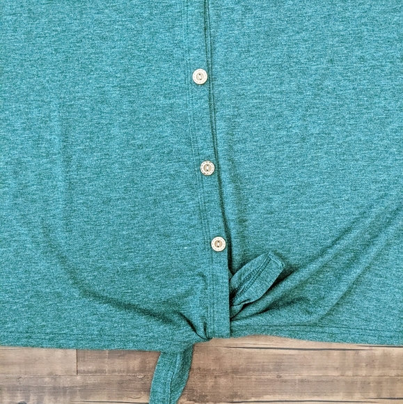 Green Button Down Tie Front Shirt - Picture 2 of 9